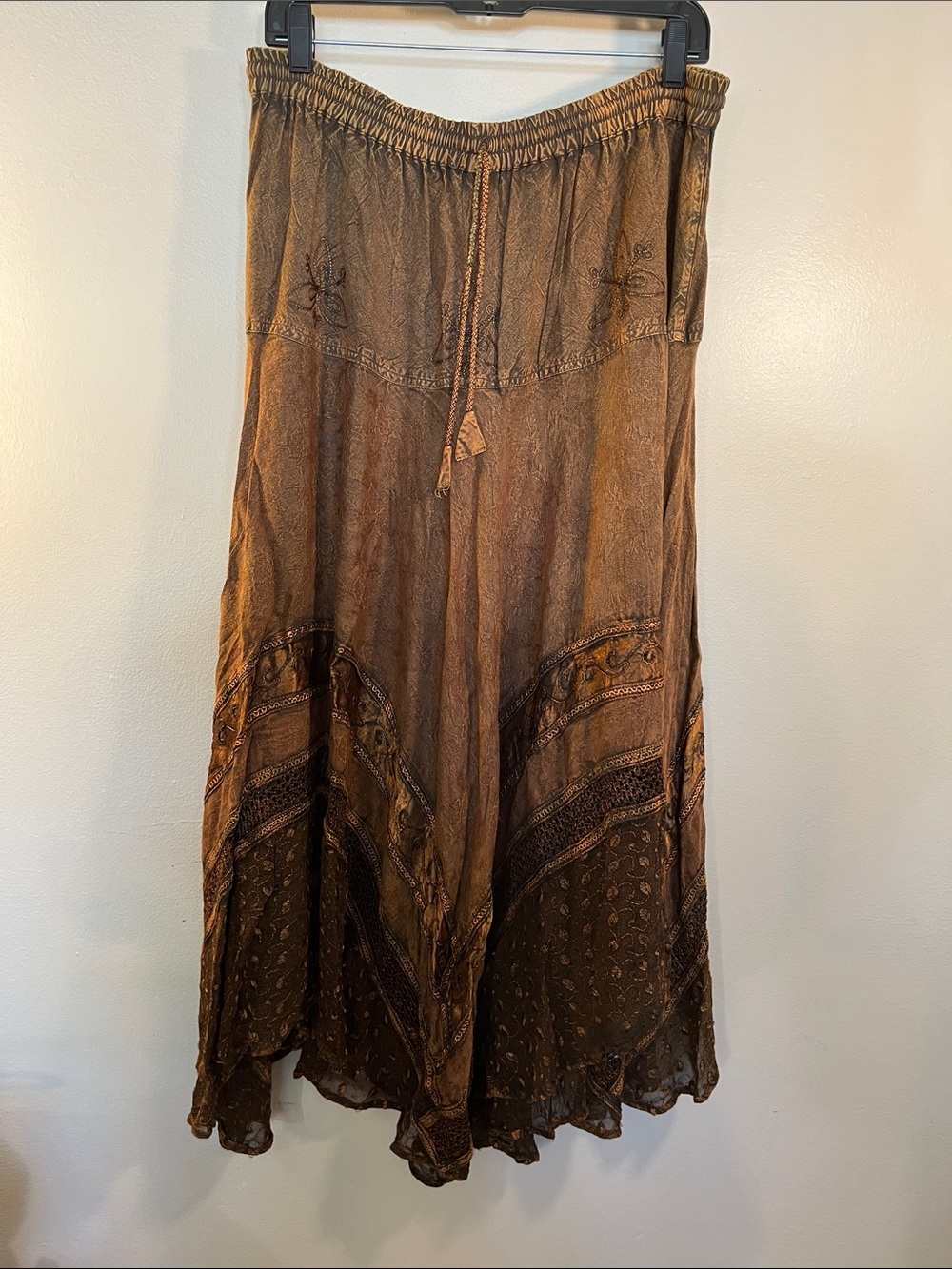 Boho-Tiered Brown Maxi Skirt with Drawstring Waist